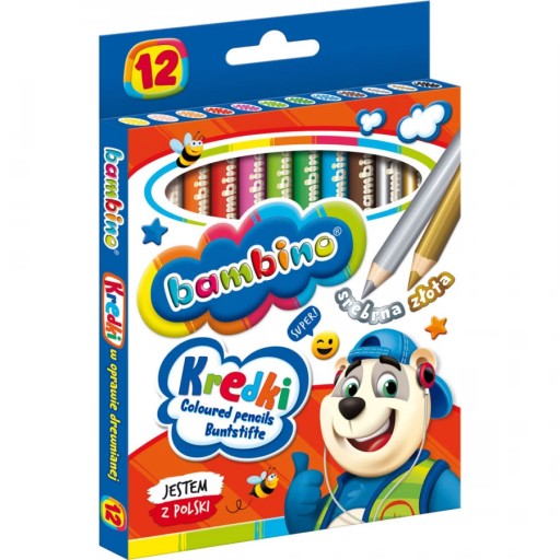 Bambino pastelky, hrubé ceruzky, 12 kusov, mix farieb, drevené pastelky v kufríku