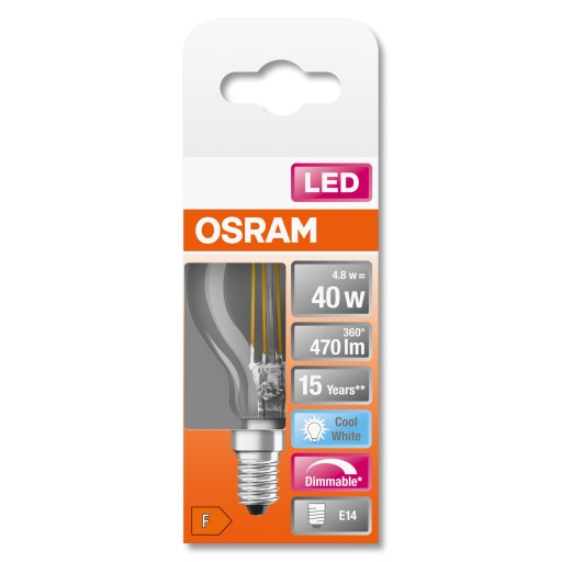 Osram LED guľová žiarovka 4,8W = 40W E14 4000K DIM