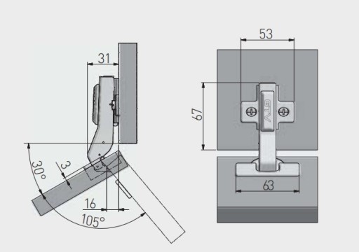 GTV hydraulický uhlový nábytkový pánt 30° Z/E