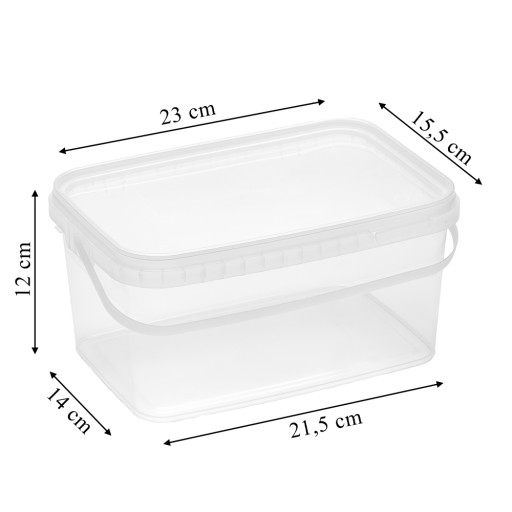 Priehľadné obdĺžnikové vedierko 2,5L s vekom FOR FOOD na drobnosti