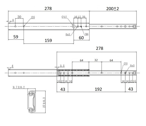 Guľôčkové vedenie pre zásuvky H-27 L-278 15kg PÁR