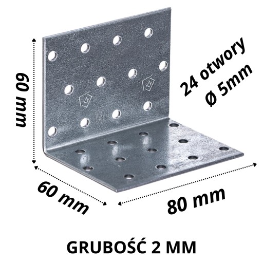 Oceľová uhlová konštrukčná spojka, pozinkovaná, 60x60x80 mm, pevná ANGLE BAR