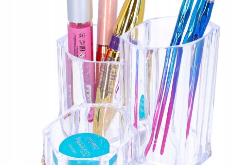 KOZMETICKÝ NÁDOBA 3-priehradkový priehľadný organizér na make-up štetce