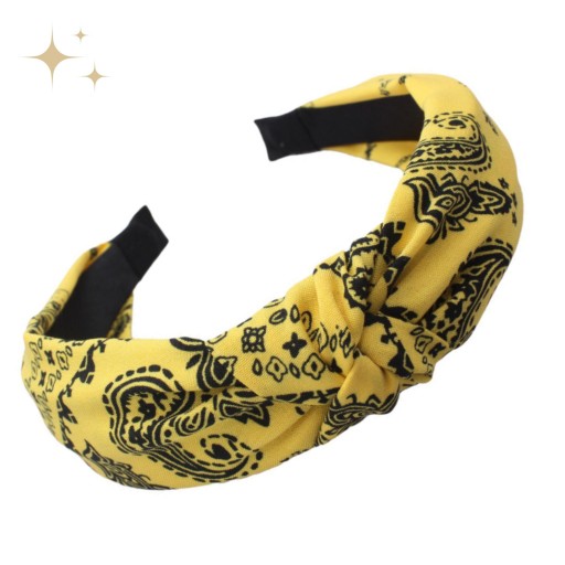 ŠIROKÁ čelenka, žltá, POHODLNÁ, s paisley uzlom, MÓDNA