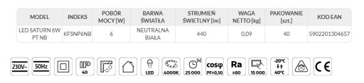 LED stropné svietidlo SATURN PT 6W 4000K