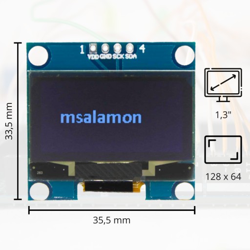OLED displej 1.3 Arduino I2C SH1106 biely