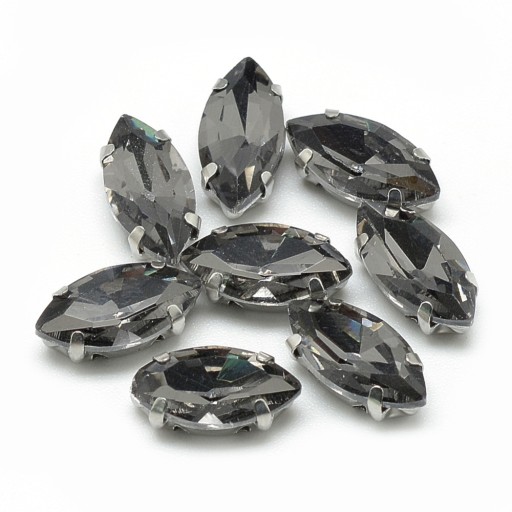 kamienky na šitie, sklo, mosadz, konské oko šedé 10x5x4mm, 10ks