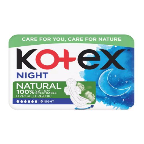 KOTEX Natural Night hygienické vložky, 6 ks.