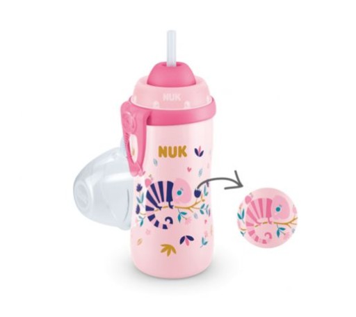 Nuk FLEXI CUP 300ml 12m+ so silikónovou slamkou chameleon ružová