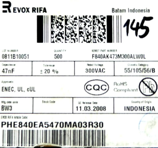 RIFA 47nF 0,047uF 20% 300VAC 10ks.