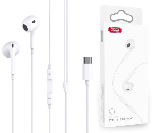 XO EP74 USB-C káblové slúchadlá do uší, biele