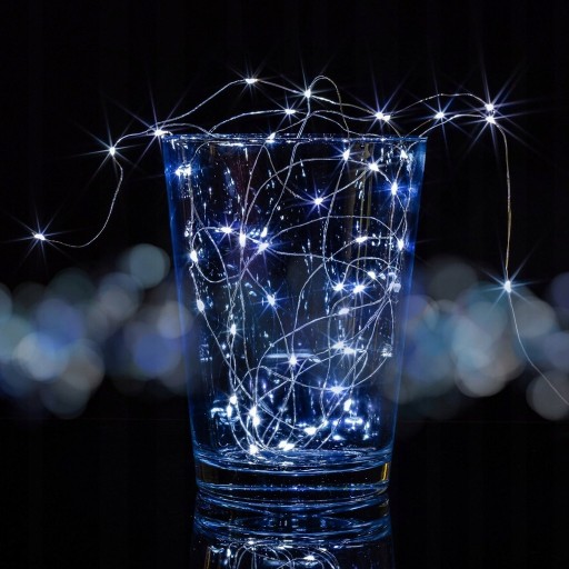 LED LAMPY, DRÔT NA BATÉRIU, 50 LED, BIELA FARBA
