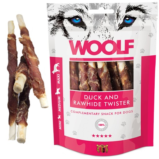 Pochúťka Woolf Duck and Rawhide Twister 100g 5069