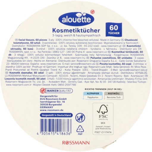 ALOUETTE kozmetické obrúsky 3-vrstvové 60 ks.