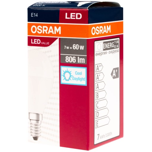 LED GUĽOVÁ žiarovka E14 8W = 60W 806lm 6500K OSRAM