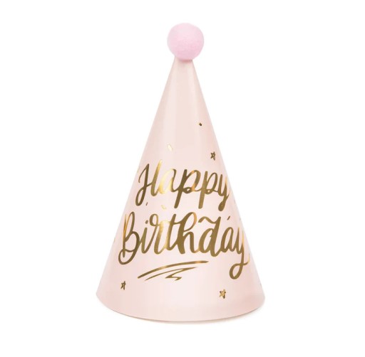 Ružová čiapka Happy Birthday s brmbolcom