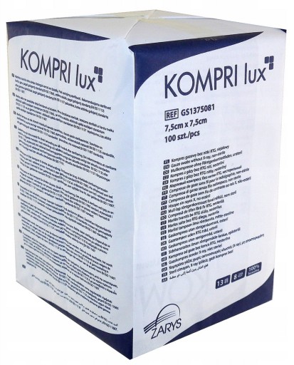Kompri lux NESTERILNÉ PLYNOVÉ KOMPRESY 7,5 cm x 7,5 cm 100 kusov