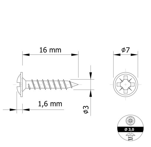Skrutky do tvrdeného dreva 3,0 x 16 mm s podložkou