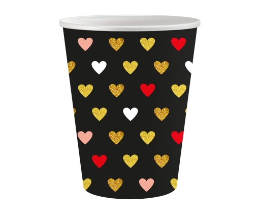 Papierové poháre na Valentínske srdiečka 250ml 6 ks