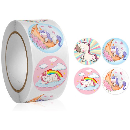 Jednorožec samolepky Unicorn Girl 4 vzory 2,5cm 50ks
