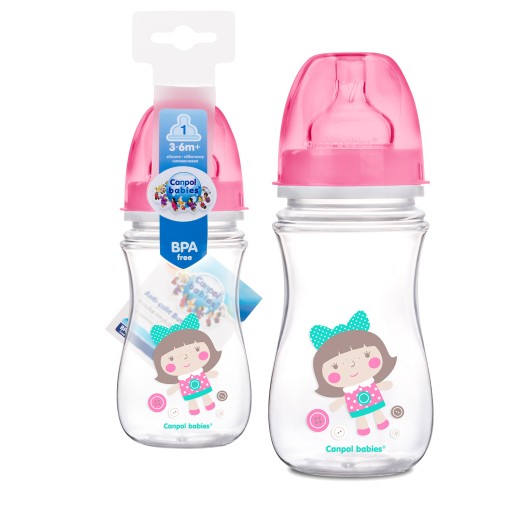 CANPOL ŠIROKÁ ANTIKOLICKÁ FĽAŠA 240ml HRAČKY +3m
