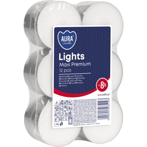 BISPOL Aura 8H MAXI LIGHT neparfumované ohrievače na čajové sviečky 12 ks.