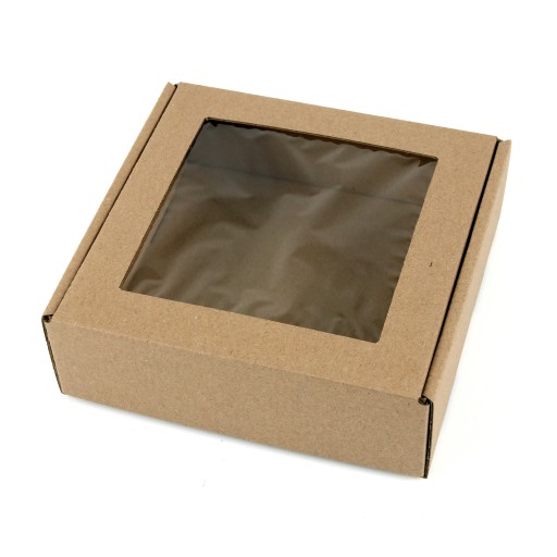 15x15x3 cm Štvorcová krabica s okienkom - Eko hnedá - Sada 5 ks