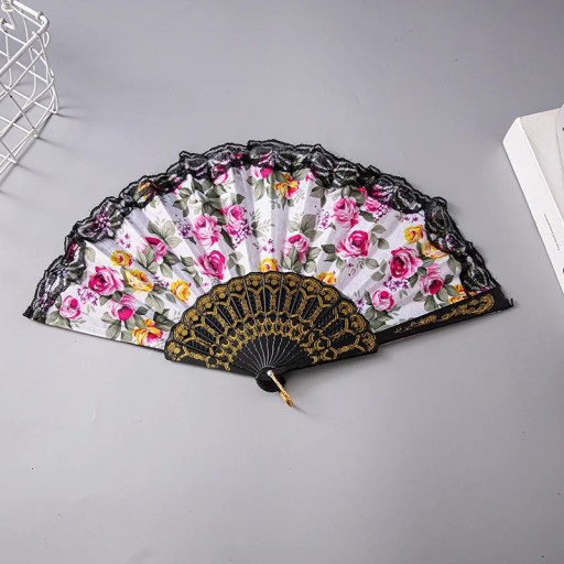 VENTILÁTOR S ČIPKOU, SKLADACÍ NA HORÚCE LETO, DEKORATÍVNE ŠPANIELSKÉ VZORY, KVETY
