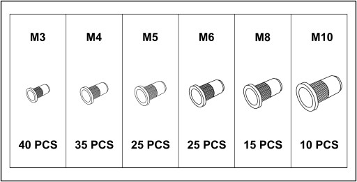 OCEĽOVÉ NITOVACIE MATICE VEĽKÁ SADA OCEĽOVÝCH NITOVACÍCH MATIC M3-M10 150 KS