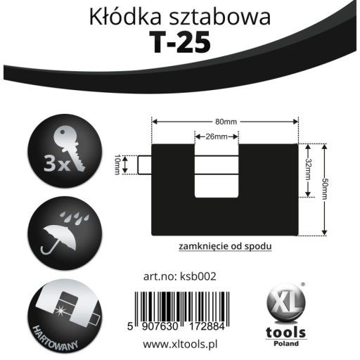 Visiaci zámok T-25 pin 80x50, tvrdený
