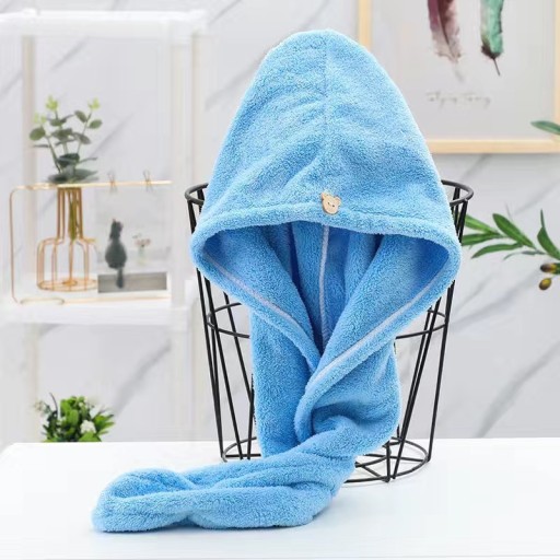 UTERÁK NA SUŠENIE VLASOV Čiapka, hlava, UZÁVIERKA BEAR, Microfiber Blue