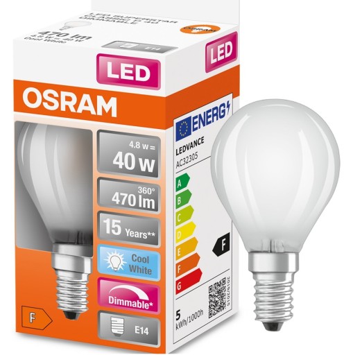Osram LED guľová žiarovka 4,8W = 40W E14 4000K DIM