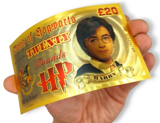Krásna pozlátená bankovka v hodnote 20 libier Harry Potter