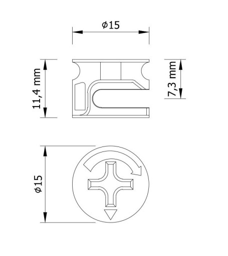 10 x 34 mm excentrický nábytkový konektor M6