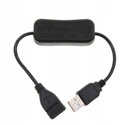 Predlžovací USB kábel s vypínačom, čierny