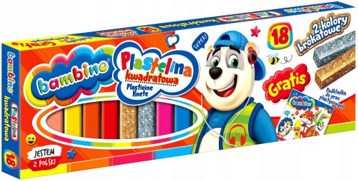 BAMBINO plastelína štvorcová, 18 farieb + podložka
