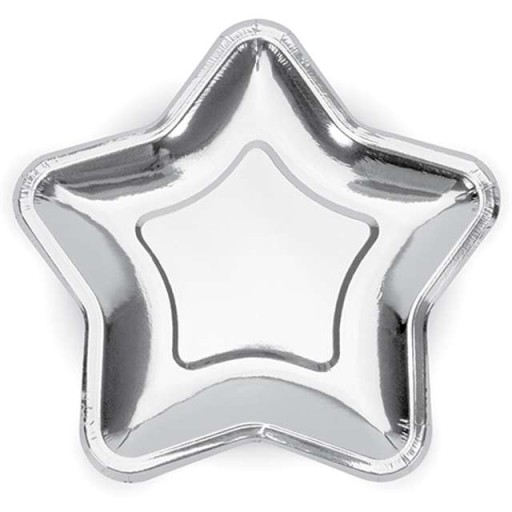Papierové taniere STAR, strieborné, chrómové, 6 ks