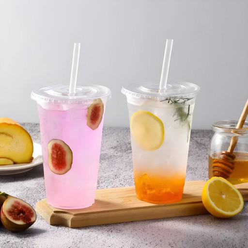 PET poháre na shake 300ml s plochým viečkom 50ks Plastové jednorázové