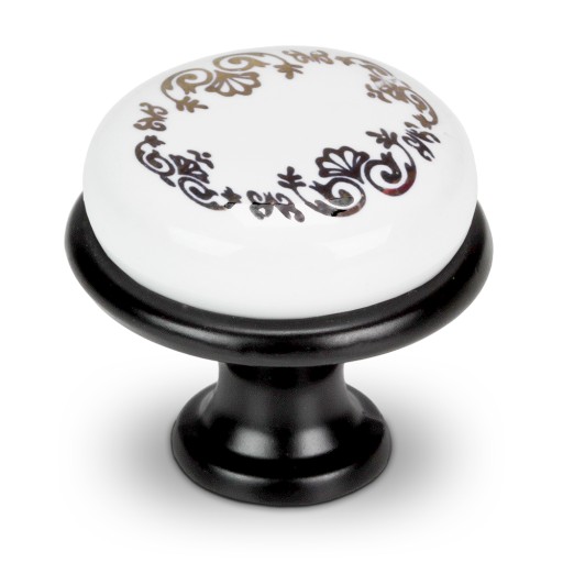 ČIERNY NÁBYTOKOVÝ GOMBÍK PORCELÁNOVÝ KLOBÁK ZÁSUVKY S RETRO VZOROM