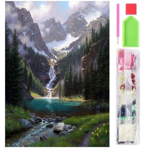 DIAMANTOVÉ VYŠÍVACIE KORÁLKY MOZAIKA 5D OBRAZ DIAMANTOVÁ MAĽBA VODOPÁD 30X40CM