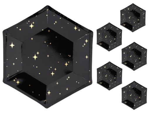 Papierové taniere Black Gold Stars 20 cm x6
