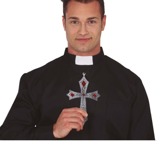KARDINÁL BISKUPSKÝ GOTICKÝ KRÍŽ S RUBÍNOM 21CM HALLOWEEN