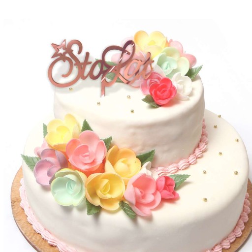OZDOBA NA TORTU ružové zlato ZRKADLOVÝ TOPPER narodeniny 100 HAPPY BIRTHDAY