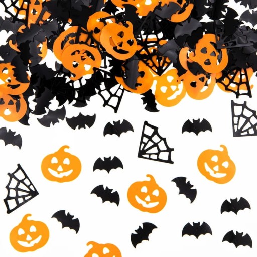 Halloweenske konfety - tekvice, pavučiny, netopiere