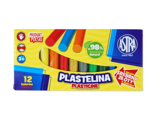 Plastelína 12 farieb zlatá strieborná Astra