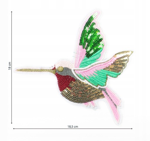 Nášivka Kolibrík Bird Bird 2 ks Flitrové nášivky