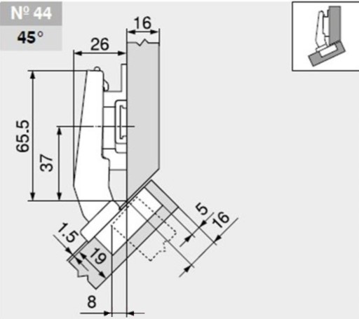 Nábytkový nábytkový záves BLUM 79B9458 BLUMOTION Clip-T 95° uhlový 45°