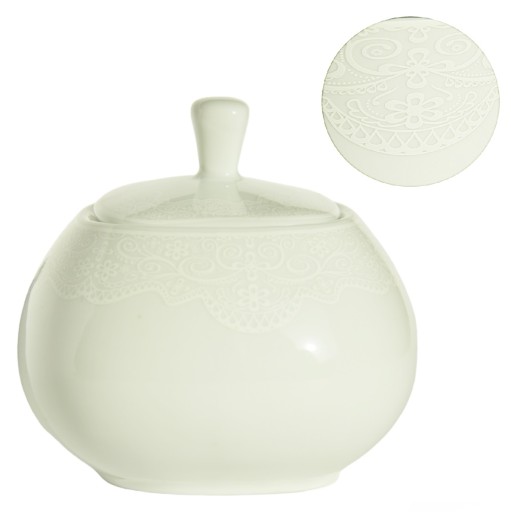 BIELA MISKA NA CUKOR, porcelán, nádoba na cukor, čipka Romance 1078