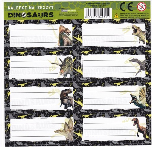 Nálepky na zošity, nálepky pre chlapcov, DINOSAURY