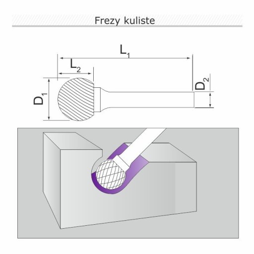 Fréza rotačný pilník oceľová gulička 8x7x6 D Krypton
